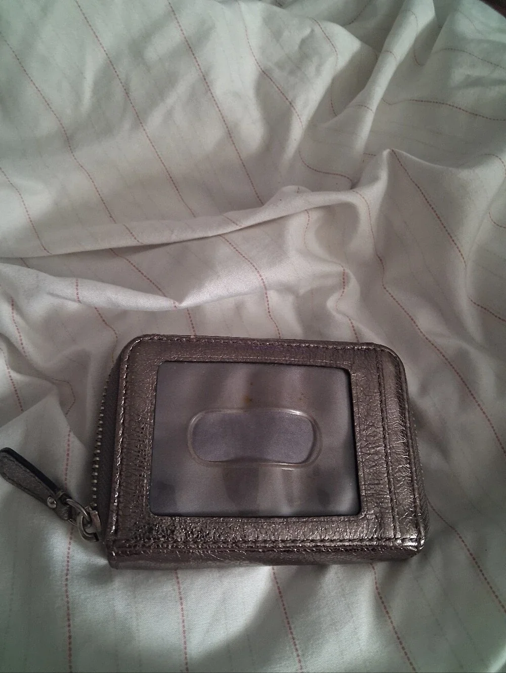 Coach Metallic Silver Zip Card Case with ID Window